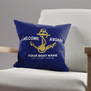 Cojín Decorativo Bienvenido a bordo Barco Nombre Náutico Azul Marin