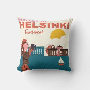 Cojín Decorativo Bienvenido a Helsinki Finlandia cartel de viaje vi
