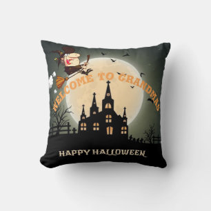 Cojín Decorativo Bienvenido a la Bruja de Halloween de la Abuela
