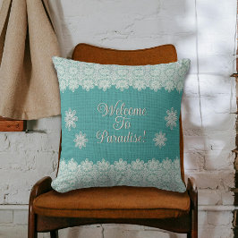 Cojín Decorativo Bienvenido al Paraíso vintage Throw Pillow rústico