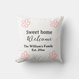 Cojín Decorativo Bienvenido dulce hogar añada el nombre de la famil