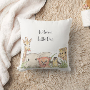 Cojín Decorativo Bienvenido pequeño safari bebé felicidades