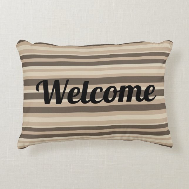 Cojín Decorativo Bienvenido Rayado neutral  (Anverso)