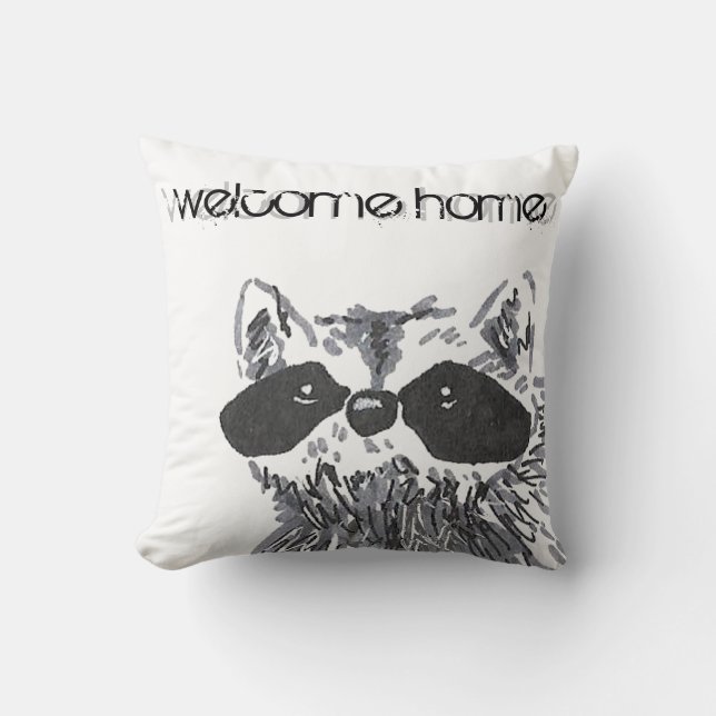 Cojín Decorativo Bienvenidos a Casa Woodland Animal Raccoon (Anverso)
