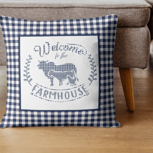 Cojín Decorativo Bienvenidos A La Casa Rural Blue Gingham