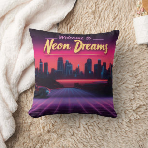 Cojín Decorativo Bienvenidos a Neon Dreams - Retro Wave Cityscape