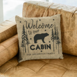 Cojín Decorativo Bienvenidos a Nuestra Cabaña Familiar Rústica Acog