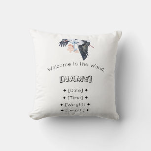 Cojín Decorativo Bienvenidos a World Custom Name & Birth Stats Bab
