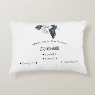 Cojín Decorativo Bienvenidos a World Custom Name & Birth Stats Bab