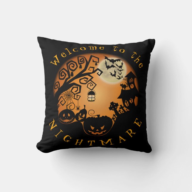 Cojín Decorativo Bienvenidos al Personalizado de la Calabaza de Hal (Anverso)