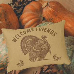 Cojín Decorativo Bienvenidos Amigos Pavo Dorado Desvanecido