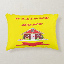 COJÍN DECORATIVO BIENVENIDOS DISEÑO DE CASA ROJO LUMINOSO Y FELIZ
