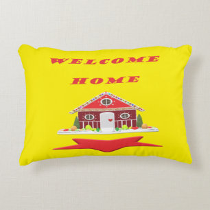 COJÍN DECORATIVO BIENVENIDOS DISEÑO DE CASA ROJO LUMINOSO Y FELIZ