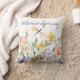 Cojín Decorativo Bienvenidos Primavera con Flores Silvestres y Libé