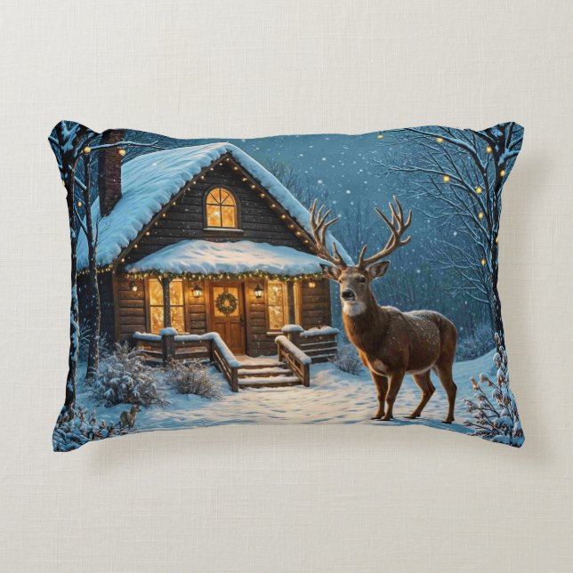 Cojín Decorativo  Big Buck's Snowy Christmas Visit (Anverso)