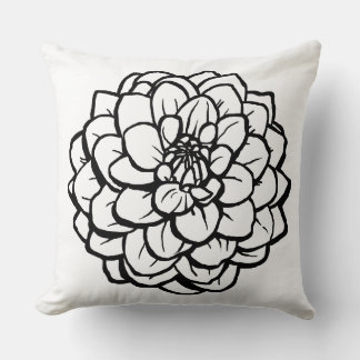 Cojín Decorativo Big Pen y Dahlia con tinta - Negro sobre blanco