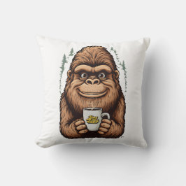 Cojín Decorativo Bigfoot Adorable Bebiendo Café Sasquatch Divertido