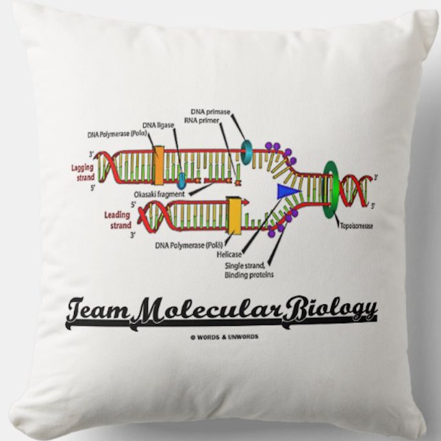 Cojín Decorativo Biología molecular del equipo (réplica de la DNA) (Team Molecular Biology throw pillow featuring DNA replication for any molecular biologist)