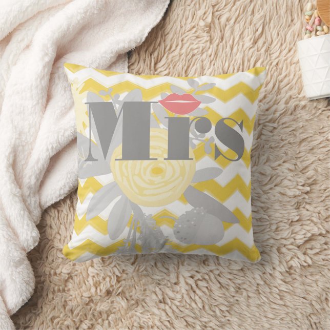 Cojín Decorativo Birde Mrs Lips Gray Peach y Yellow Zig Zag (Manta)