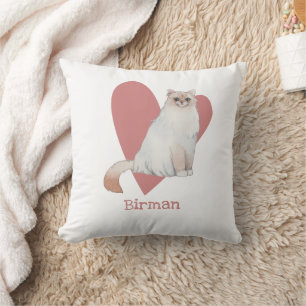 Cojín Decorativo Birman Cat Watercolor Kitty Pink Heart