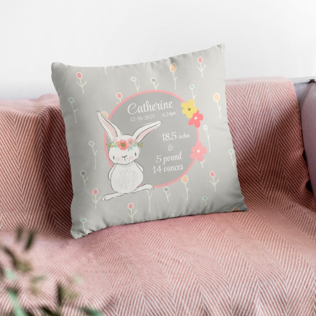 Cojín Decorativo Birth Stats Pillow with little Bunny (Subido por el creador)
