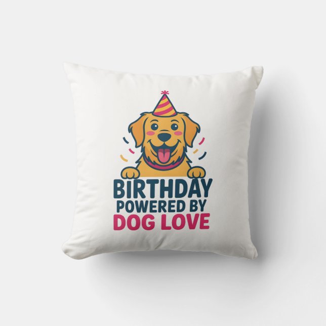 Cojín Decorativo Birthday Powered by Dog Love Illustration (Anverso)