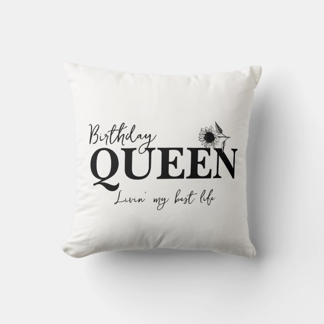 Cojín Decorativo Birthday Queen Livin' my best life (Anverso)