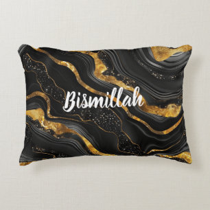 Cojín Decorativo Bismillah Alhamdullilah Ágata Dorada Negra