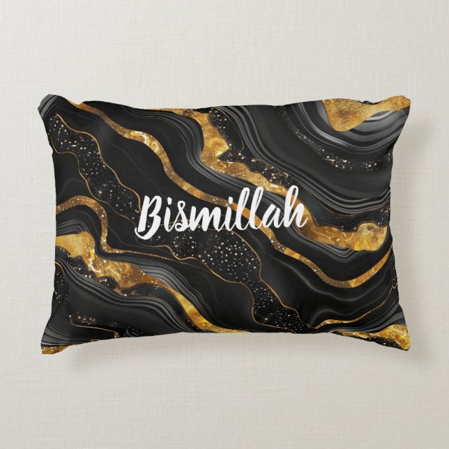 Cojín Decorativo Bismillah Alhamdullilah Gold Black Agate (Anverso)