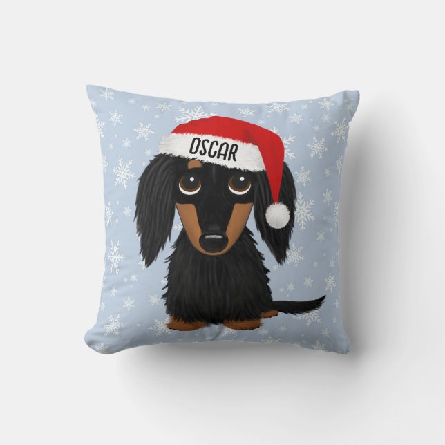 Cojín Decorativo Black and Tan Dachshund Santa Personalizado (Anverso)