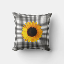 Cojín Decorativo Black and White Checkered y Sunflower