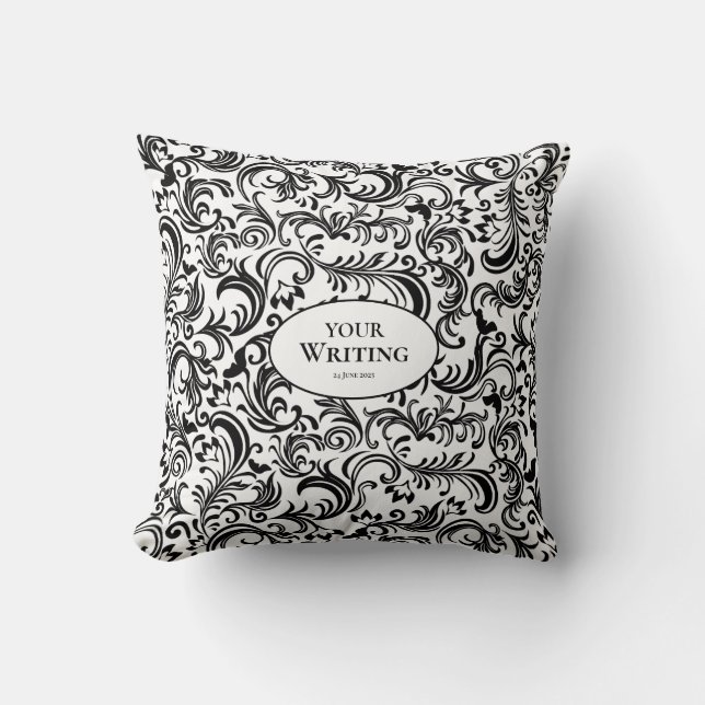 Cojín Decorativo Black and White Damask Pattern Custom Wedding (Anverso)