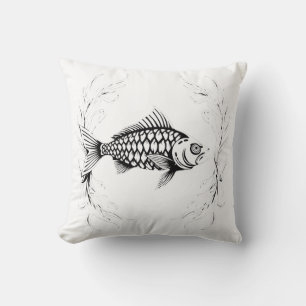 Cojín Decorativo Black and White Fish with Ornamental Frame