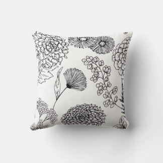 Cojín Decorativo Black and White Hand-Drawn Floral SketThrow Pillow
