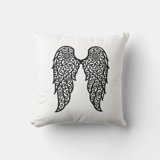 Cojín Decorativo Black and White Lace Archangel Wings – Elegant Ang (Anverso)