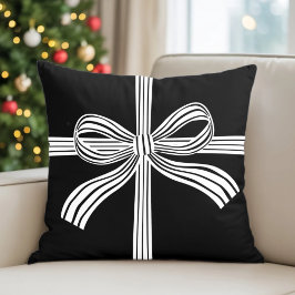 Cojín Decorativo Black and White Striped Bow Throw Pillow