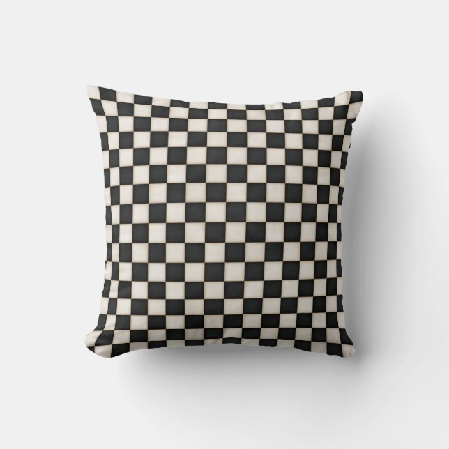 Cojín Decorativo Black & Antique White Checkered (Anverso)