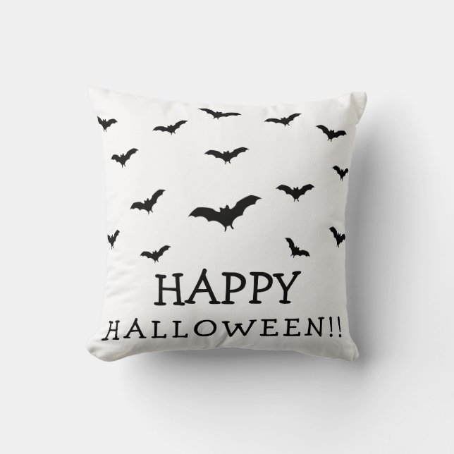 Cojín Decorativo Black Bats & White Cute Halloween Moda (Anverso)