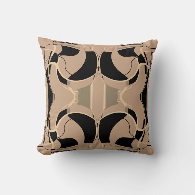 Cojín Decorativo Black Beige Taupe Tan Mediterranean Scroaic (Anverso)