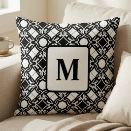 Cojín Decorativo Black Black White Art Deco Monogram Pattern