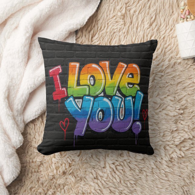 Cojín Decorativo Black Brick Wall with Graffiti “I Love You!” (Manta)