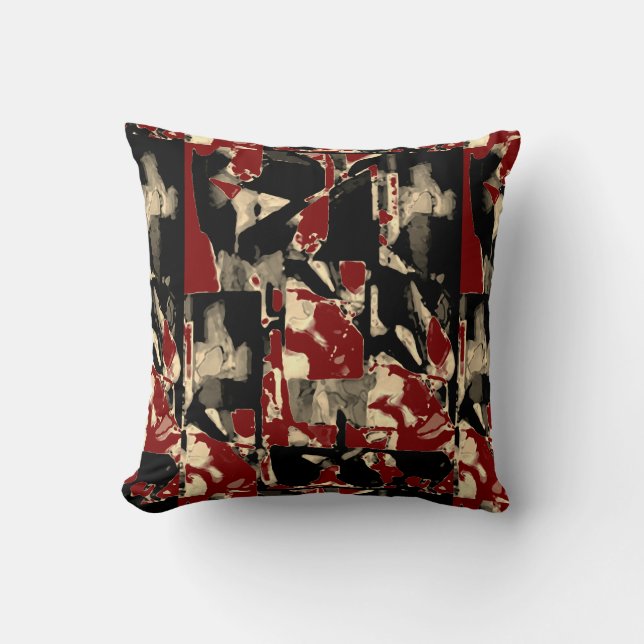 Cojín Decorativo Black Brown Tan Taupe Burgundy Contemporary Print (Anverso)