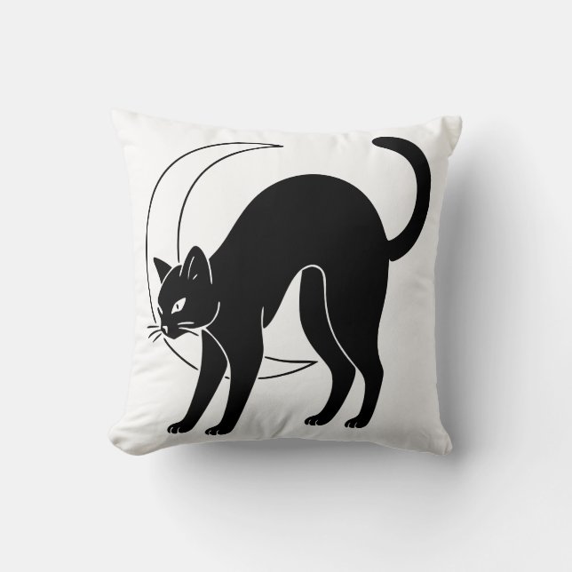 Cojín Decorativo Black Cat and Crescent Moon Line Art (Anverso)