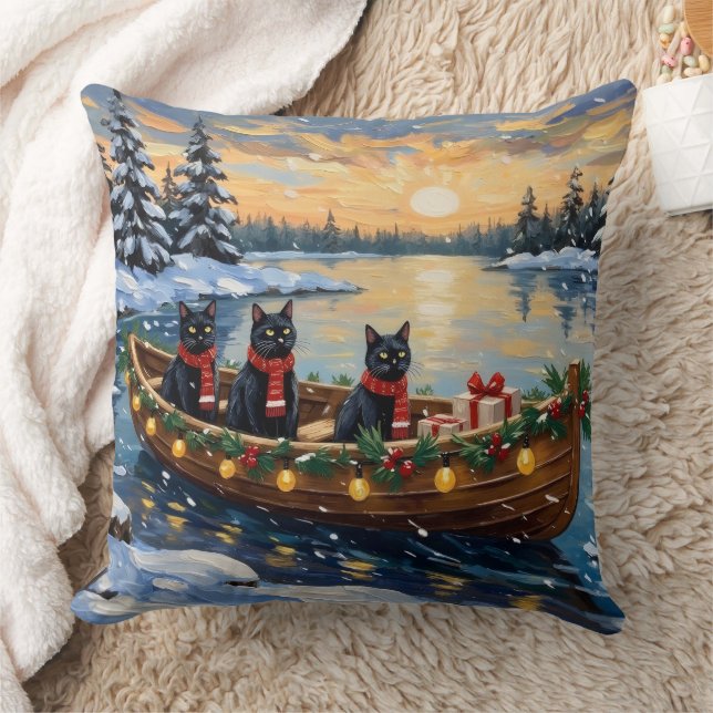 Cojín Decorativo Black Cat Christmas Boat Holiday (Manta)