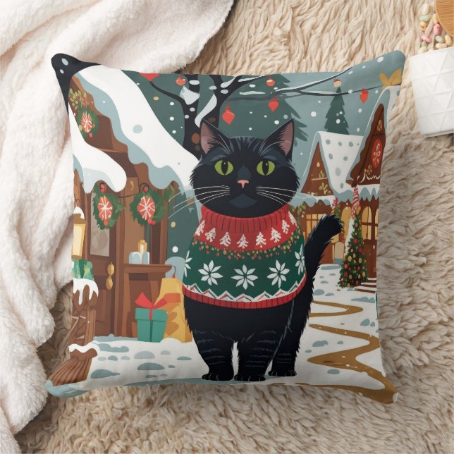 Cojín Decorativo Black Cat Christmas Snow Holiday (Manta)