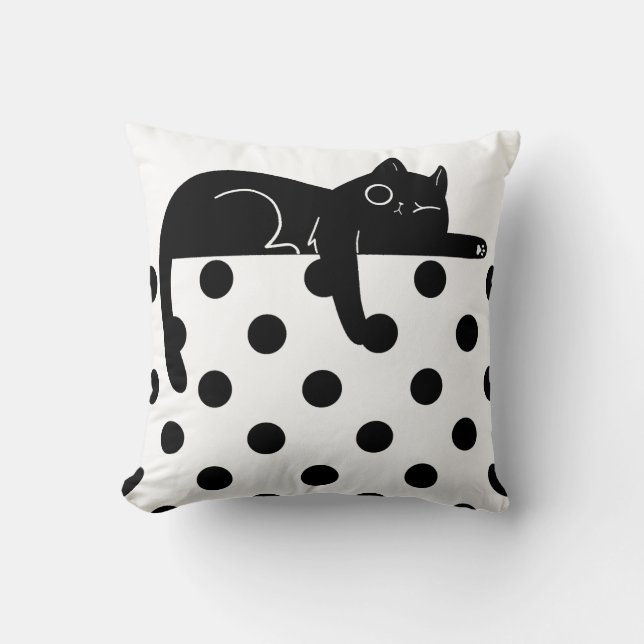 Cojín Decorativo Black cat polka dot Throw Pillow (Anverso)