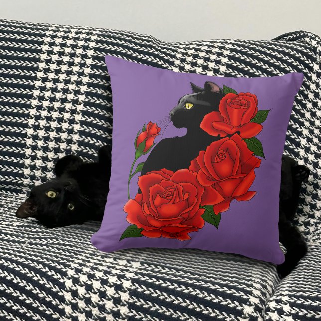 Cojín Decorativo Black Cat Roses Red Roses Purple (Subido por el creador)