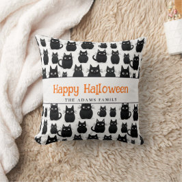 Cojín Decorativo Black Cats Custom Name Happy Halloween