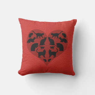Cojín Decorativo Black Cats Heart Faux Red Leather