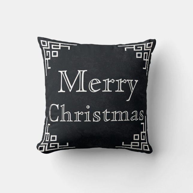 Cojín Decorativo Black Chalkboard White Swirly Merry Christmas (Anverso)